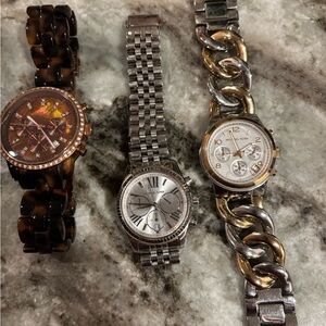 Michael Kors Silver and Gold, silver and tortoise shell Chronograph Watch set